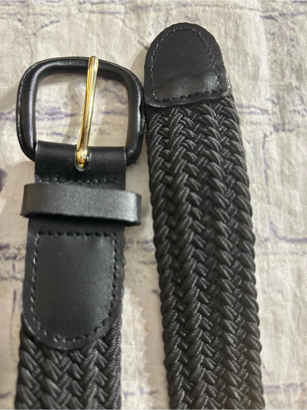 VINTAGE BONDED LEATHER BLACK & NAVY TAIWAN MADE WOVEN STRETCH MENS BELTS L 38-40